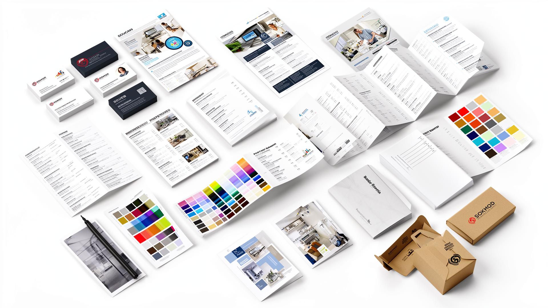 Multiple printed products on a white background